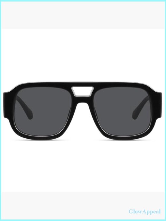 Square Aviator Sunglasses Chunky Double Bridge Retro 70s Y2K Flat Top Shades main image 5